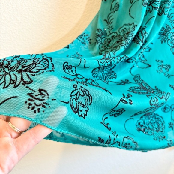 VTG Prom Dress Medium Mesh Velvet Babydoll Y2K Whimsigoth Floral Fairy Teal HOCO - Picture 4 of 11